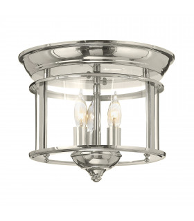 Gentry Cylindrical 3 Candle Flush Mount Lantern - Polished Nickel-1