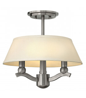 Hinkley Whitney Cylindrical 3 Arm Semi-Flush / Pendant Ceiling Light with Shade 3x E14 Brushed Nickel