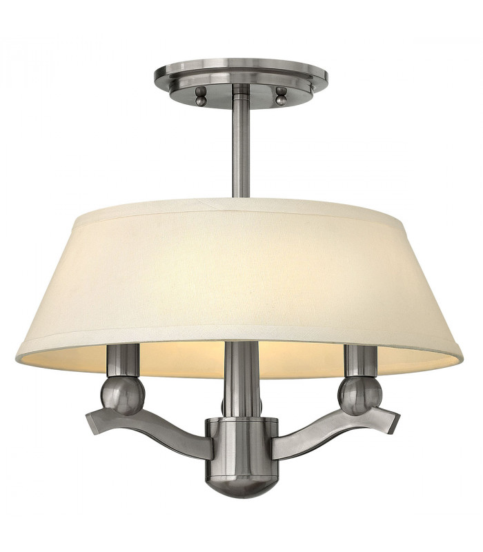 Hinkley Whitney Cylindrical 3 Arm Semi-Flush / Pendant Ceiling Light with Shade 3x E14 Brushed Nickel