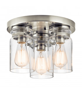 Brinley 3 Light Flush Mount Ceiling Light Brushed Nickel E27-1