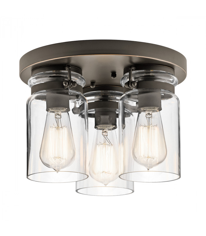 Brinley 3 Light Flush Mount Ceiling Light Brushed Nickel E27-1