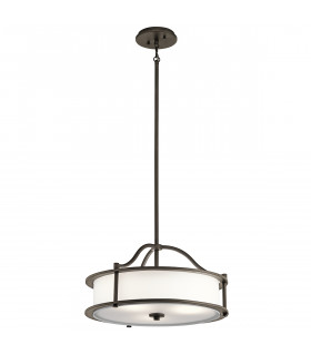 Emory 3 Light Semi Flush Round Ceiling Pendant Light Pewter E27-1