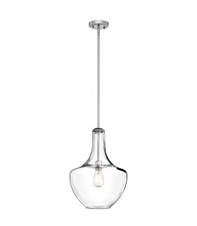 Everly 1 Light Medium Dome Ceiling Pendant Light Chrome E27-1