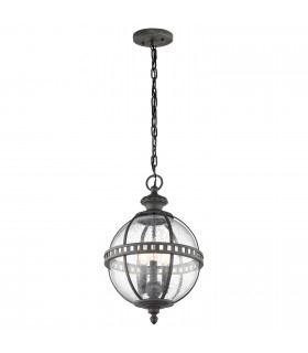 Halleron 3 Light Outdoor Globe Ceiling Pendant Light Grey IP44 E14-1