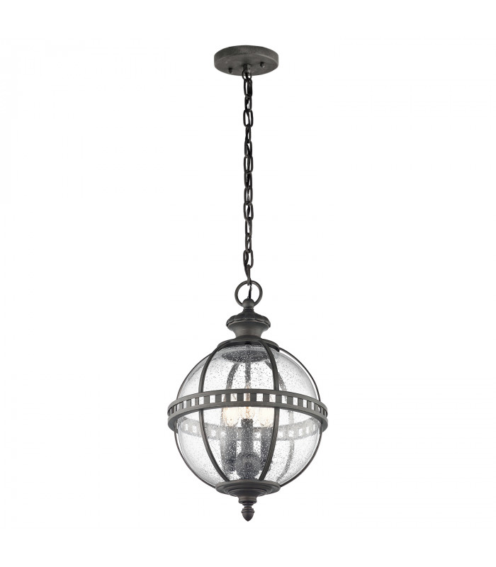Halleron 3 Light Outdoor Globe Ceiling Pendant Light Grey IP44 E14-1