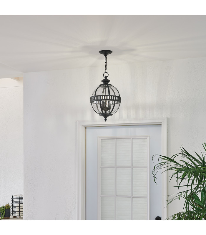 Halleron 3 Light Outdoor Globe Ceiling Pendant Light Grey IP44 E14-4