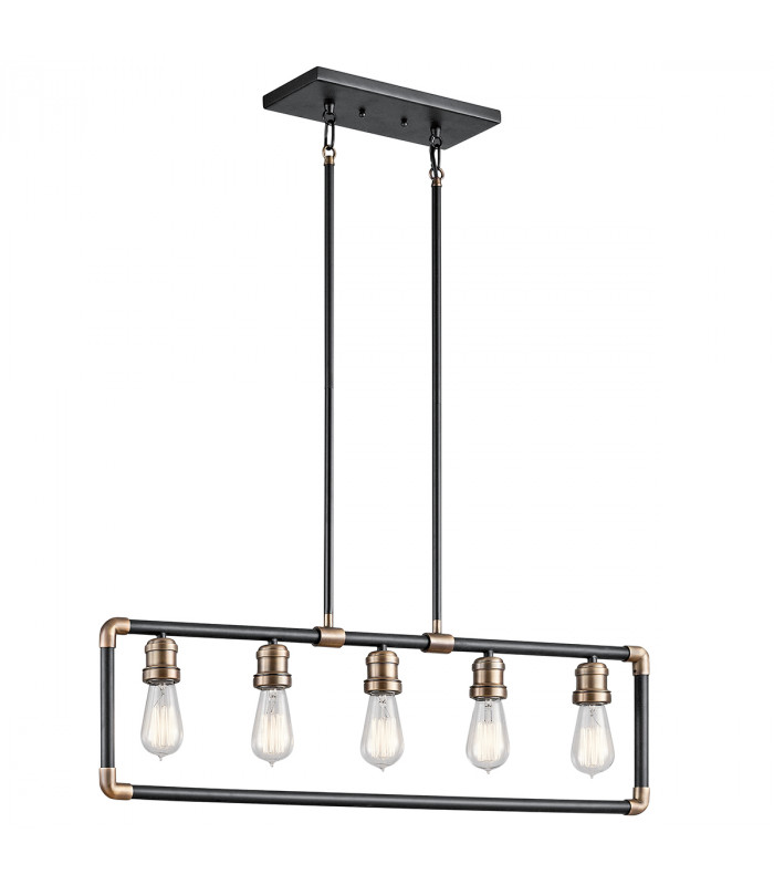 Imahn 5 Light Ceiling Chandelier Pendant Bar Light Black Natural Brass E27-1