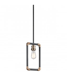Imahn 1 Light Mini Ceiling Pendant Light Black Natural Brass E27-1