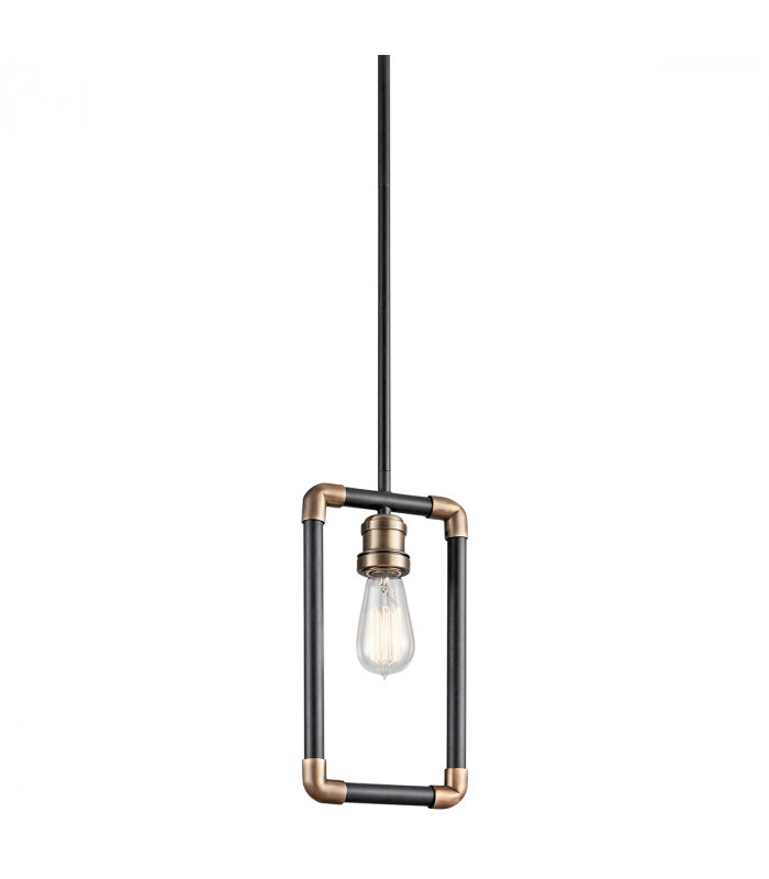 Imahn 1 Light Mini Ceiling Pendant Light Black Natural Brass E27-1