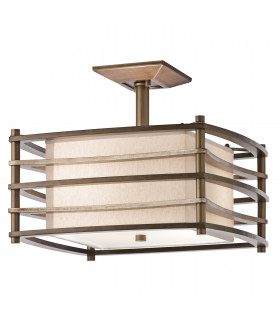 Moxie 2 Light Rectangle Semi Flush Ceiling Light Bronze Beige E27