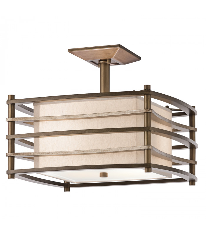 Moxie 2 Light Rectangle Semi Flush Ceiling Light Bronze Beige E27
