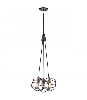 Rocklyn 3 Light Cluster Pendant Cage Light Steel E27