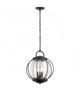 Vandalia 3 Light Medium Outdoor Ceiling Chain Lantern Black E14-1