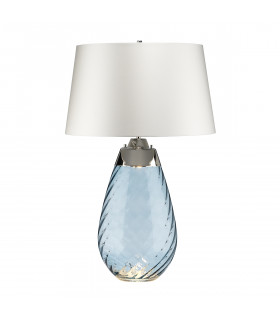 Lena 2 Light Large Blue Table Lamp with Off-white Shade Blue-tinted Glass  Off-White Shade E27-1
