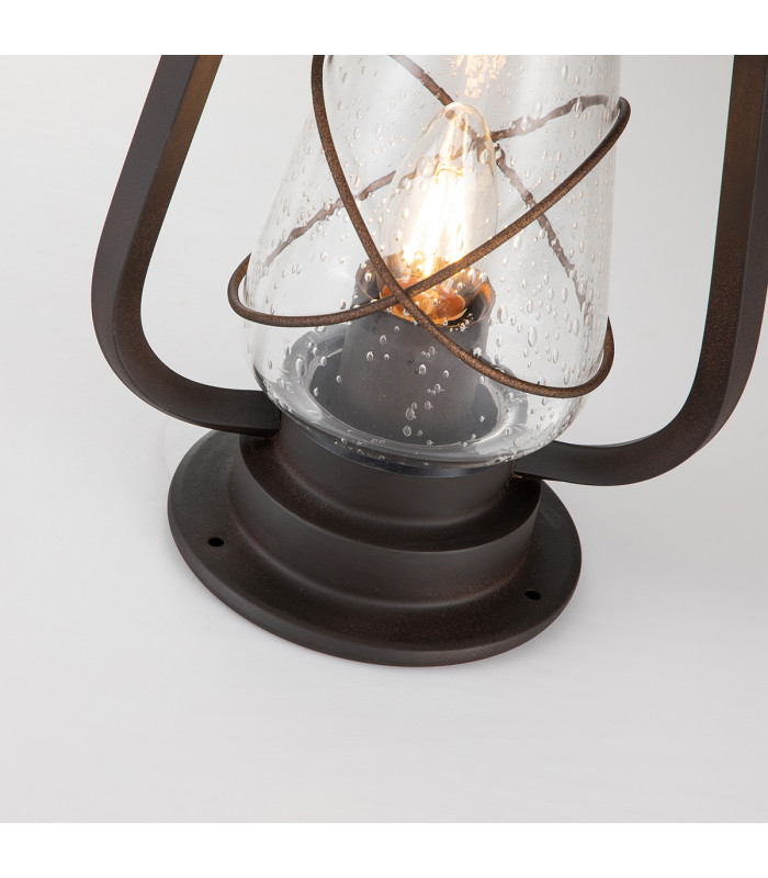 Miners 1 Light Outdoor Pedestal Lantern Old Bronze IP44 E14-3