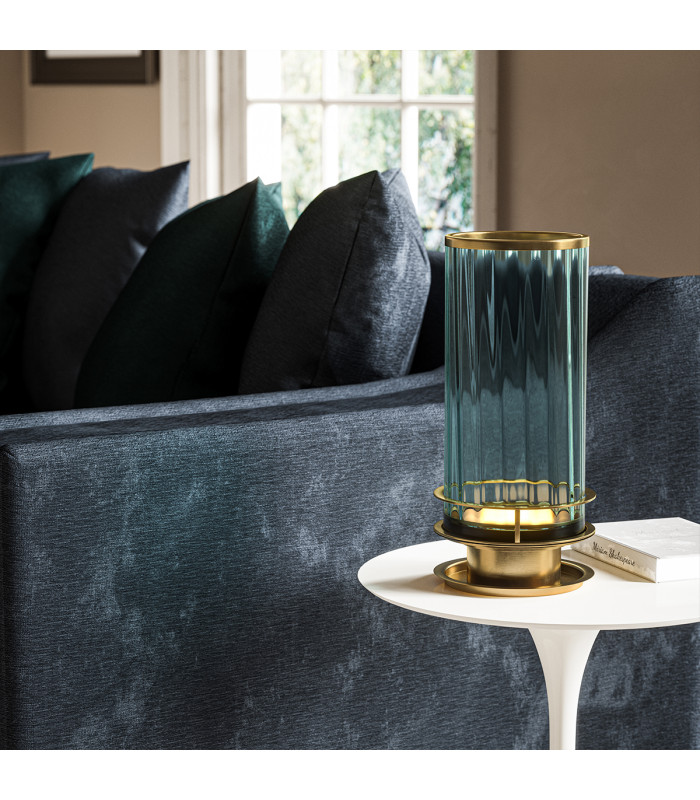 Arno Table Lamp Metalwork Aged Brass Green Glass-6