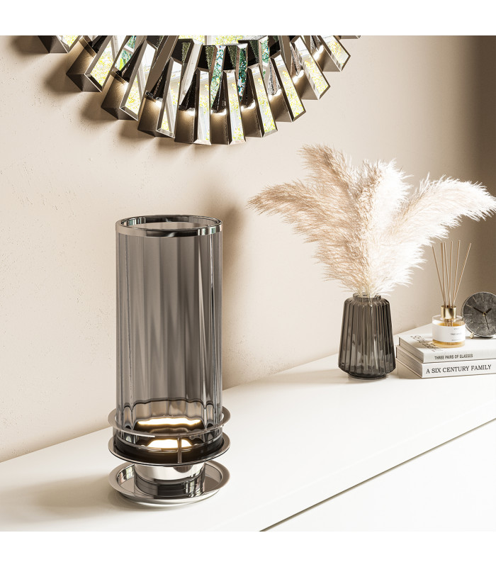Arno Table Lamp Metalwork Polished Nickel Smoked Glass-6