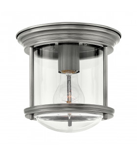 Hinkley Hadrian 1 Light Flush Mount Antique Nickel with Glass IP44-1