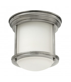 Hinkley Hadrian 1 Light Flush Mount Antique Nickel with Opal Glass IP44-1
