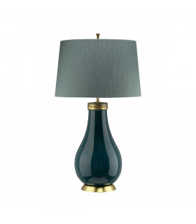 Havering 1 Light Table Lamp Azure-Turquoise with Aged Brass-1
