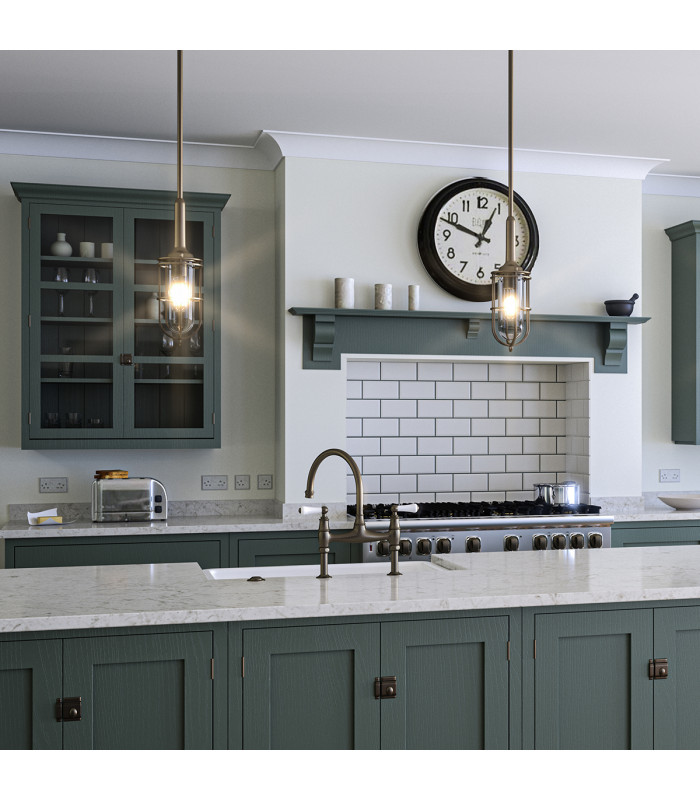 Feiss Urban Restoration 1 Light Pendant Dark Antique Brass IP44-6