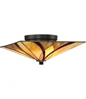 Asheville 2 Light Ceiling Flush Lamp Bronze Tiffany Glass E27-1