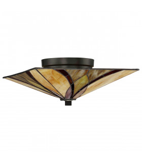 Asheville 2 Light Ceiling Flush Lamp Bronze Tiffany Glass E27-2