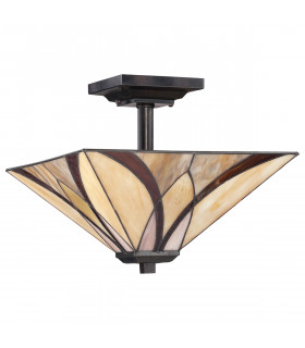 Asheville 2 Light Semi Flush Ceiling Lamp Bronze Tiffany Glass E27-2