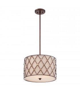 3 Light Medium Ceiling Pendant Copper Brown Lattice E27