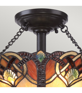 Cambridge 2 Light Semi Flush Ceiling Light Vintage Bronze Tiffany Glass E27-2