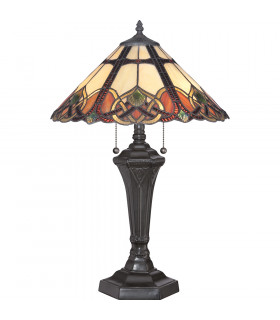 Cambridge 2 Light Table Lamp Vintage Bronze Tiffany Glass E27-1