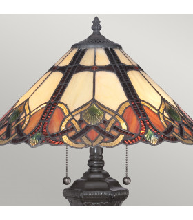Cambridge 2 Light Table Lamp Vintage Bronze Tiffany Glass E27-2