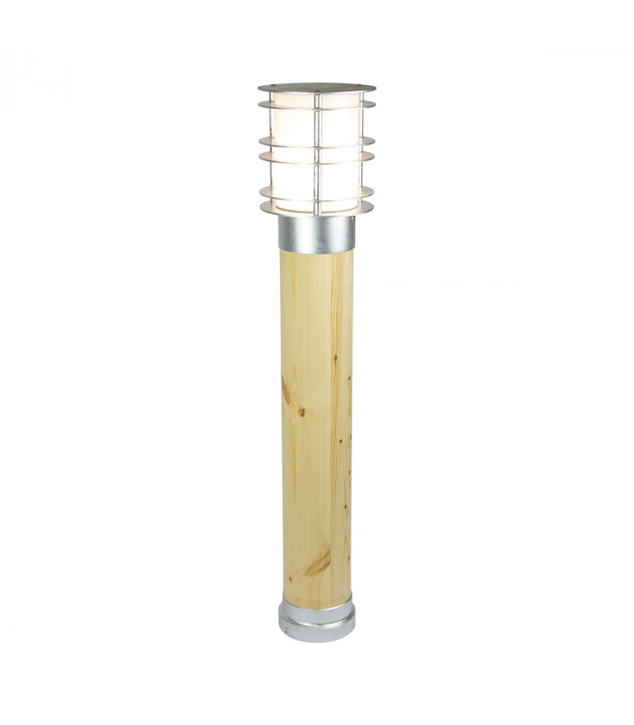 Stockholm Outdoor Large Bollard Natural Wood & Galvanized  IP65 E27-1
