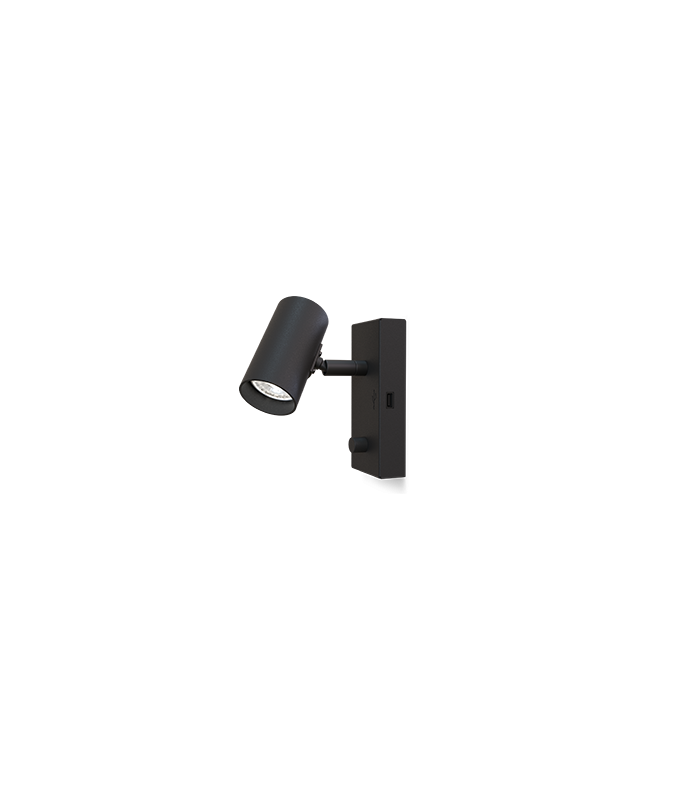 Tyson USB Right Reading Light Black Structure Switch On Wall Title 1x GU10-1