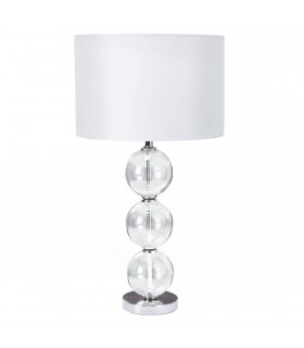 1 Light Table Lamp Chrome, with Glass Balls & White Shade, E27 - 1
