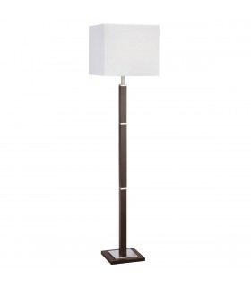 1 Light Rectangle Floor Lamp Satin Silver, Brown Wood, E27 - 1