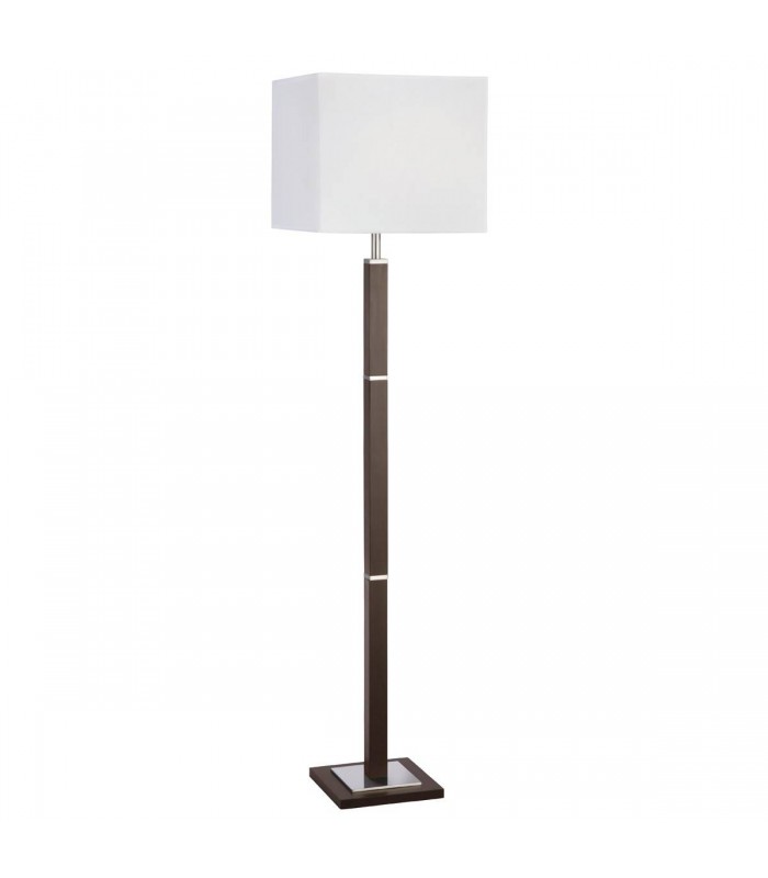 1 Light Rectangle Floor Lamp Satin Silver, Brown Wood, E27 - 1