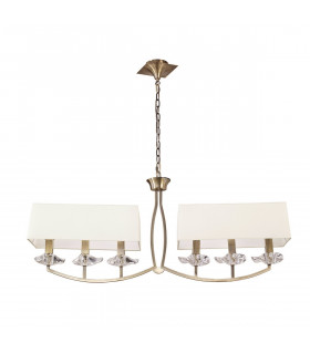 Akira Linear Pendant 2 Arm 6 Light E14 Antique Brass With Cream Shades-1