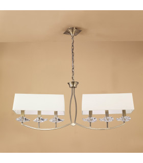 Akira Linear Pendant 2 Arm 6 Light E14 Antique Brass With Cream Shades-2