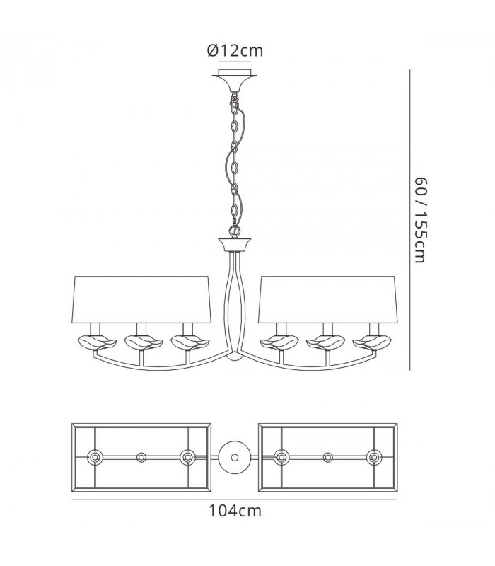 Akira Linear Pendant 2 Arm 6 Light E14 Polished Chrome With Black Shades-9