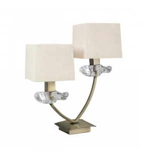 Akira Table Lamp 2 Light E14 Antique Brass With Cream Shades-1