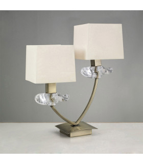Akira Table Lamp 2 Light E14 Antique Brass With Cream Shades-2