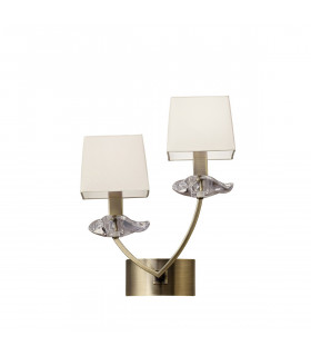 Akira Wall Lamp Switched 2 Light E14 Antique Brass With Cream Shades-1