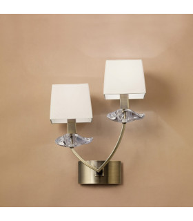 Akira Wall Lamp Switched 2 Light E14 Antique Brass With Cream Shades-2