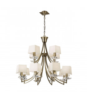 Akira Pendant 2 Tier 12 Light E14 Antique Brass With Cream Shades-1
