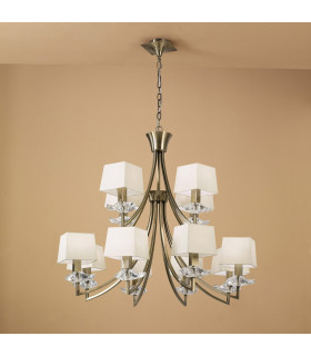 Akira Pendant 2 Tier 12 Light E14 Antique Brass With Cream Shades-2