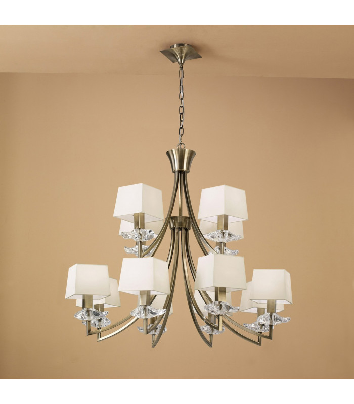 Akira Pendant 2 Tier 12 Light E14 Antique Brass With Cream Shades-2