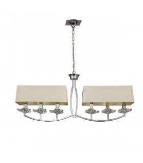 Akira Linear Pendant 2 Arm 6 Light E14 Polished Chrome With Cream Shades-1
