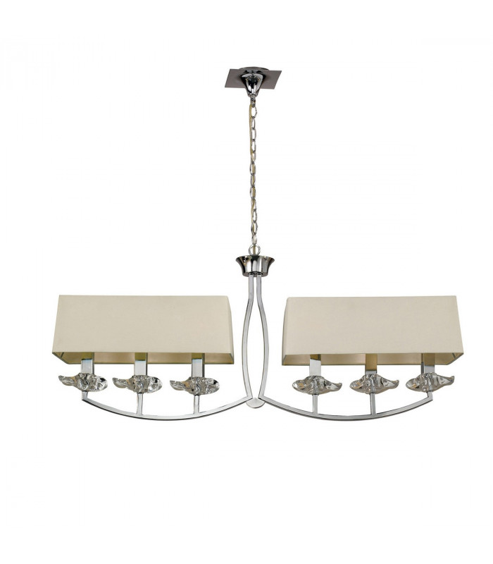 Akira Linear Pendant 2 Arm 6 Light E14 Polished Chrome With Cream Shades-1