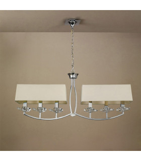 Akira Linear Pendant 2 Arm 6 Light E14 Polished Chrome With Cream Shades-2